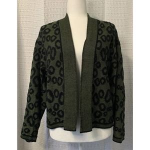 CHRIS TRIOLA Handmade Green Black Cotton Cardigan Sweater Size Petite 90s